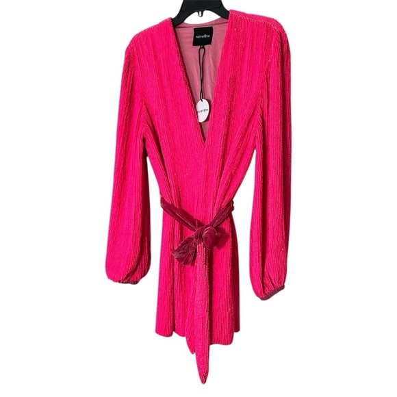 NWT Retrofete Gabrielle Sequin Wrap Robe Mini Dress in Hot Pink size S V Neck - Picture 5 of 16